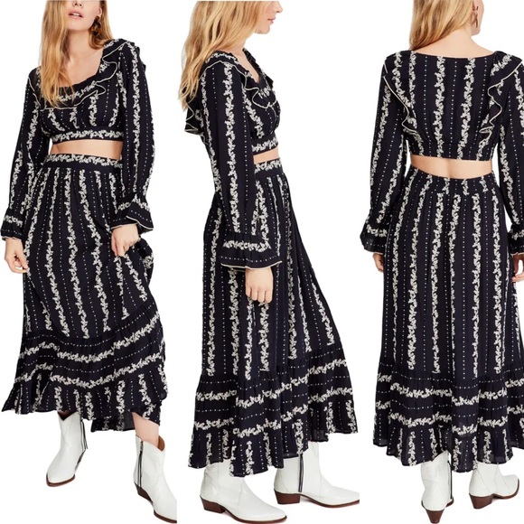 Free People Dresses & Skirts - Free People Black and White Long Sleeve Maxi Dress Set Large